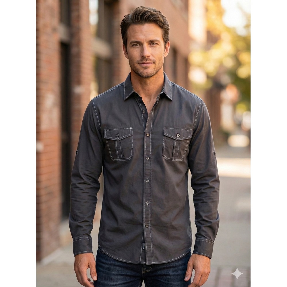 Michael Brandon Men's Charcoal‎ Gray Long Sleeve Button Up Shirt Size M